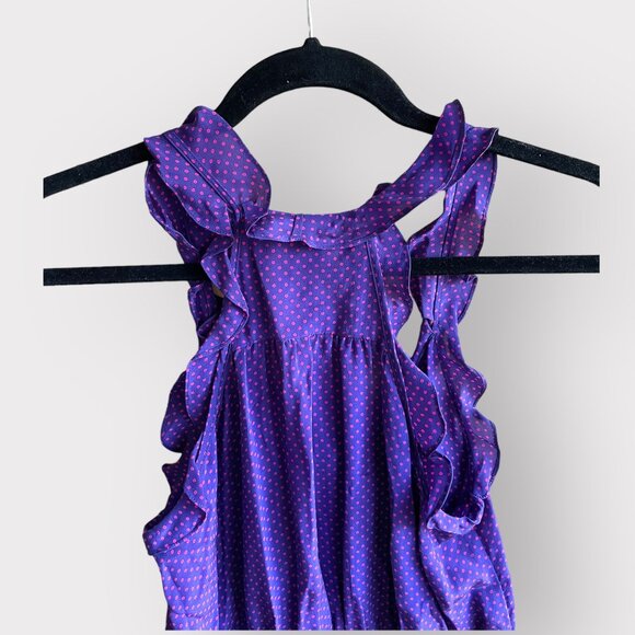 Rebecca Taylor Size 4 Purple Pink 100% Silk Sleeveless Ruffle Polka Dot Shirt - Picture 8 of 8